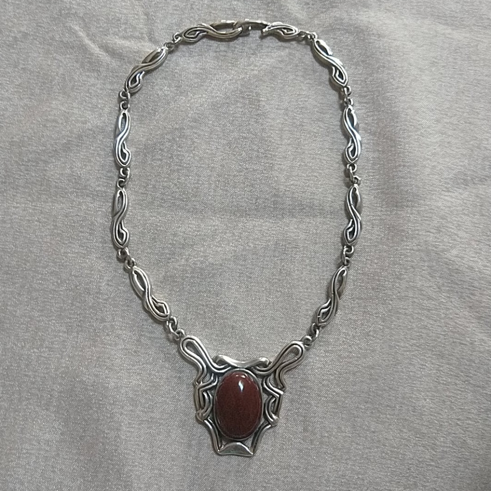 Estate Sterling Silver & Carnelian Necklace